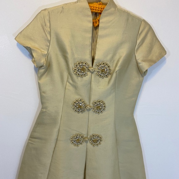 SOLD! Vintage Handmade Mandarin Collar Bejeweled Dress - Picture 4 of 9